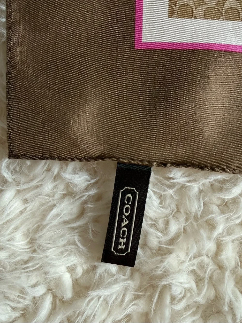 Coach Brown and Pink Logo Silk Square Scarf
